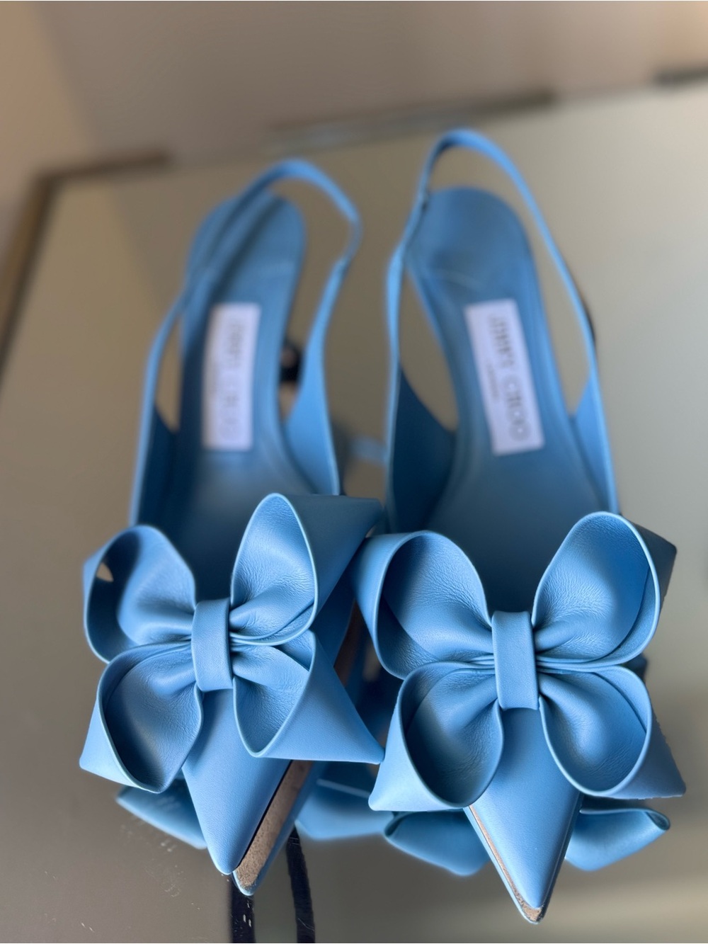 Jimmy Choo Staz Sling Back 70 Dusty Blue Leather Pumps $995 - Picture 5 of 10